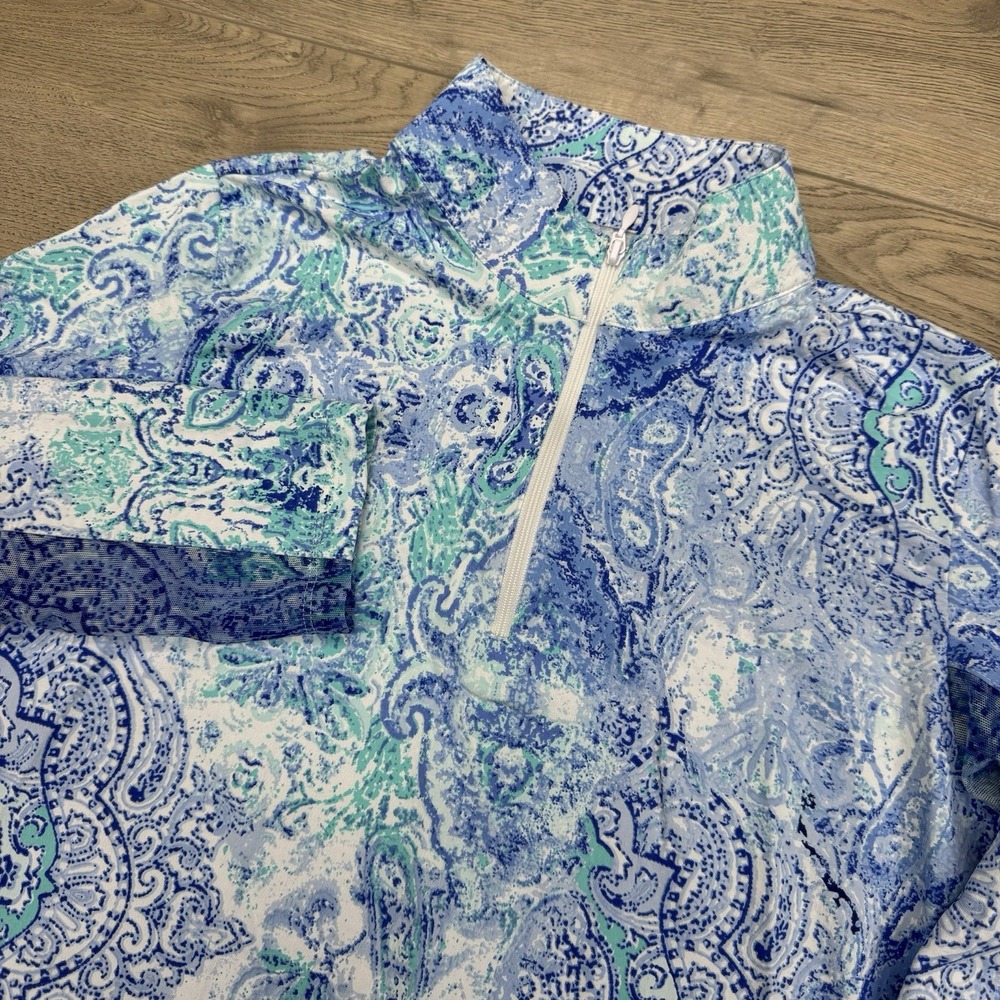Kenny Dana Women's 1/4 Zip Pullover Light Breathable Blue Paisley Sz M Picklebal